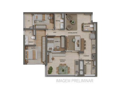 Planta 3 dorms (1 suíte)