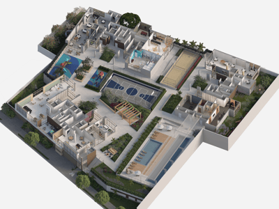 Implantação 3D do pavimento térreo