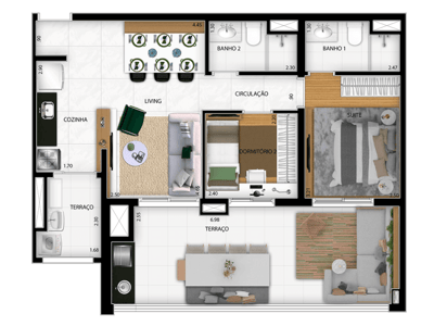74m²