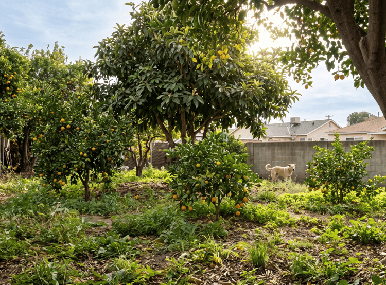 Jardim com árvores frutíferas