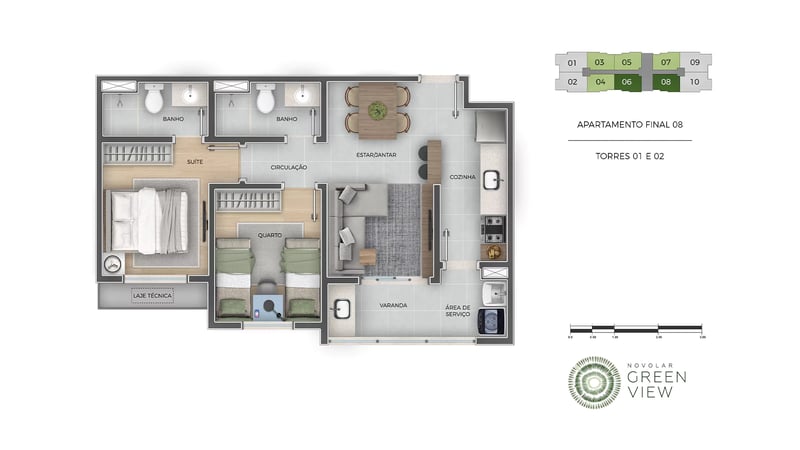 2 Dorms com Suíte e Varanda Gourmet — Final 08 do Green View