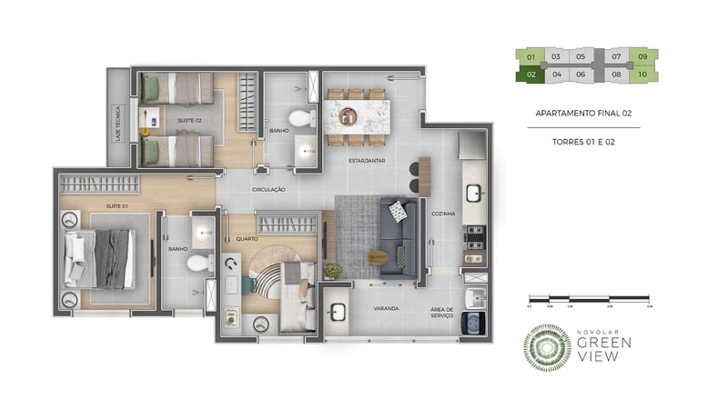 3 Dorms com Suíte e Varanda Gourmet — Final 02 do Green View