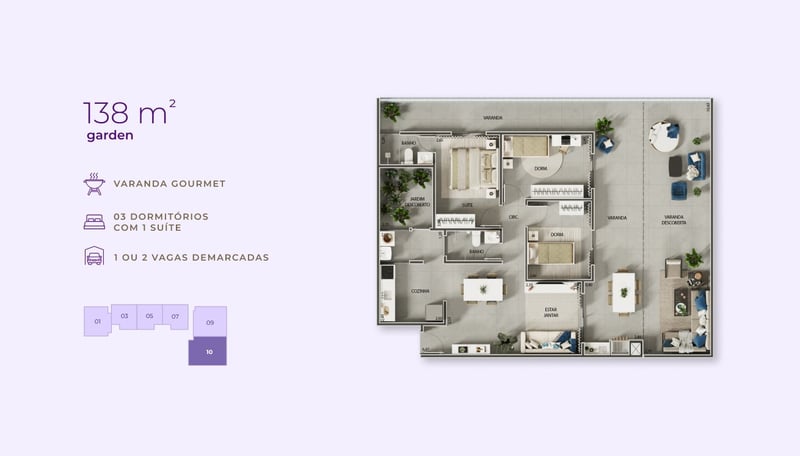 138 m² — Garden, 3 dorms., 1 suíte do Jacarandá Club