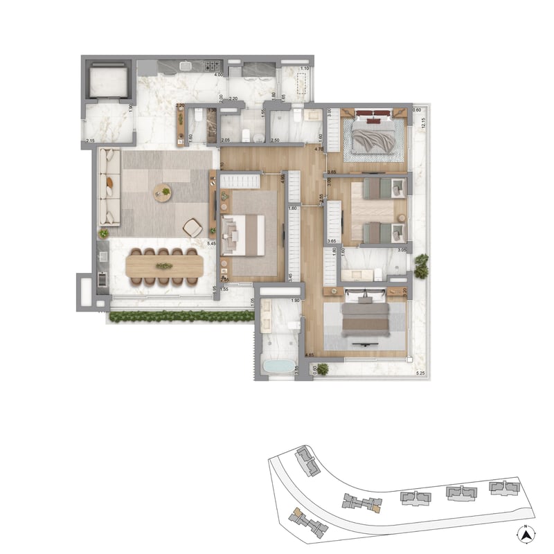 Apartamento Torre 3 - 194m² do Heritage Riviera