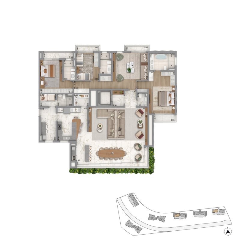 Apartamento Torre 1 - 265m² do Heritage Riviera