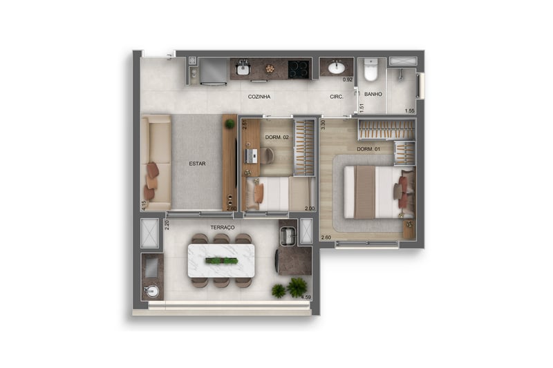 48m² do Way Guilhermina by Diálogo