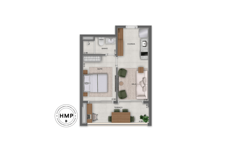 39m²  do Parque Diálogo Vila Ema Smart Spaces 