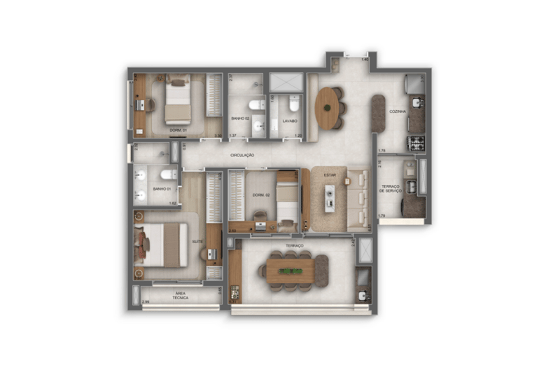 93m² do GranDiálogo Parque da Mooca Residences