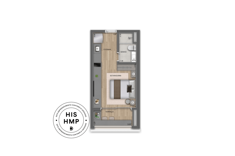 28m²  do Parque Diálogo Vila Ema Smart Spaces 