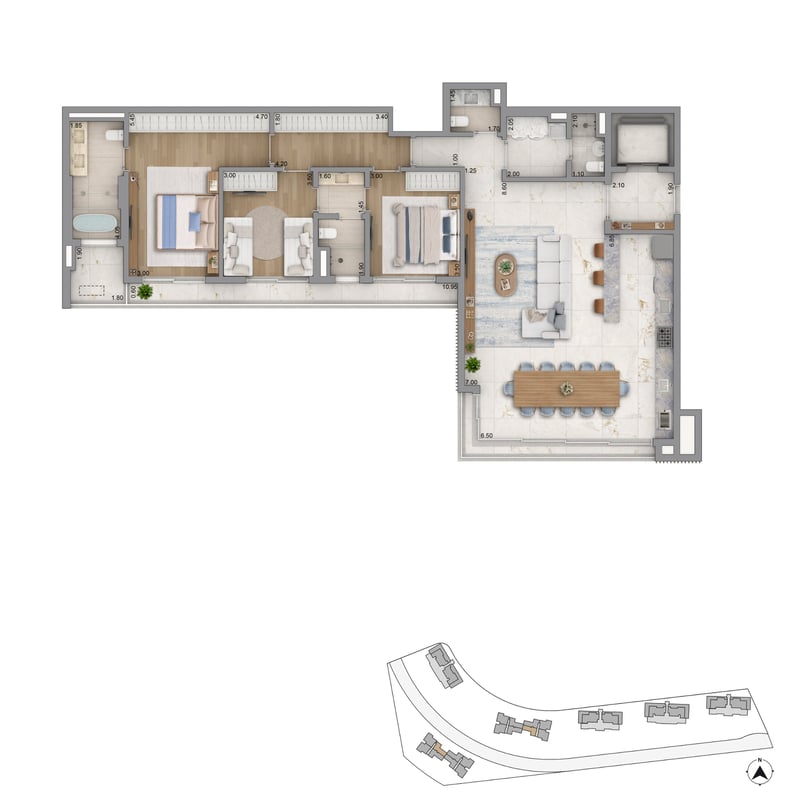 Apartamento Torre 3 - 170m² do Heritage Riviera