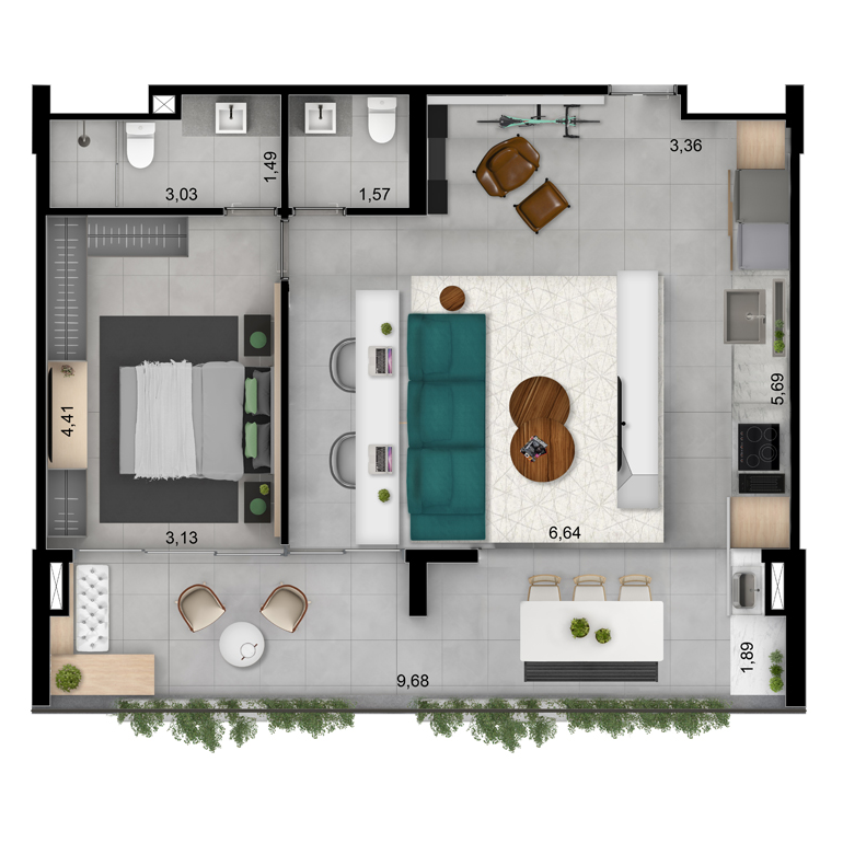 Ybira 83m² Living Estendido do Artem