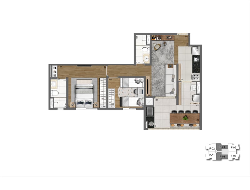 69m² do Living Wish Mooca