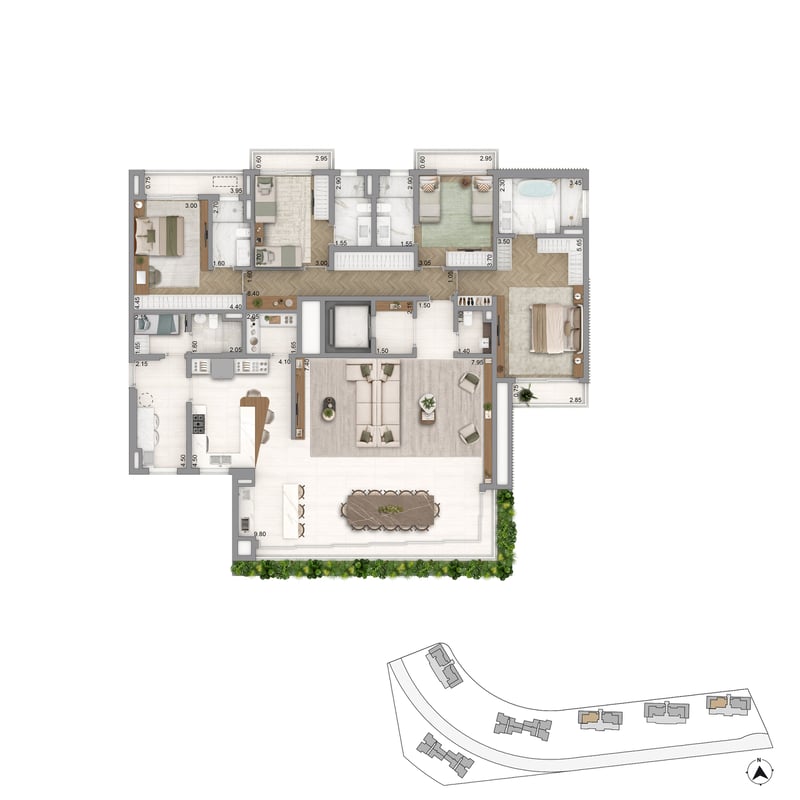 Apartamento Torre 1 - 265m² do Heritage Riviera