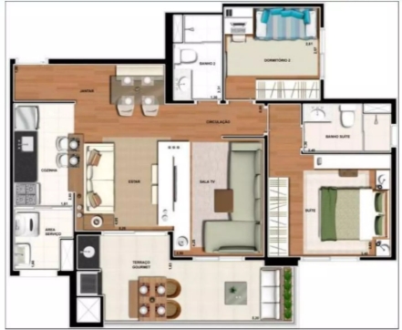 76m² do Fantastique Condominio Clube