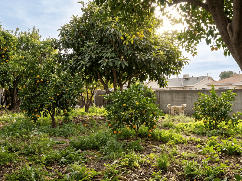 Jardim com árvores frutíferas