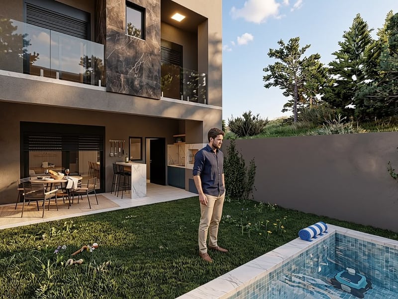 Jardim com piscina privativa
