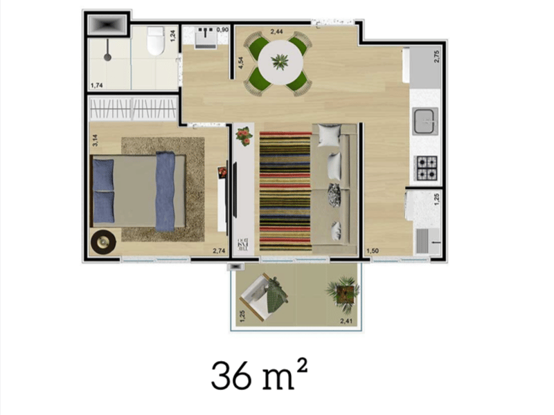 36m²
