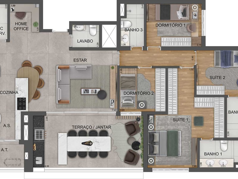 135m²
