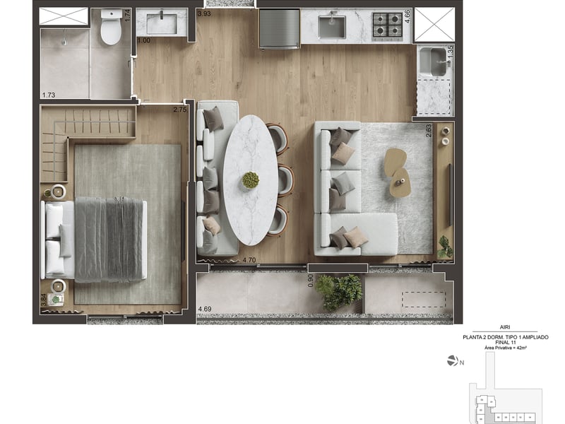 42m²