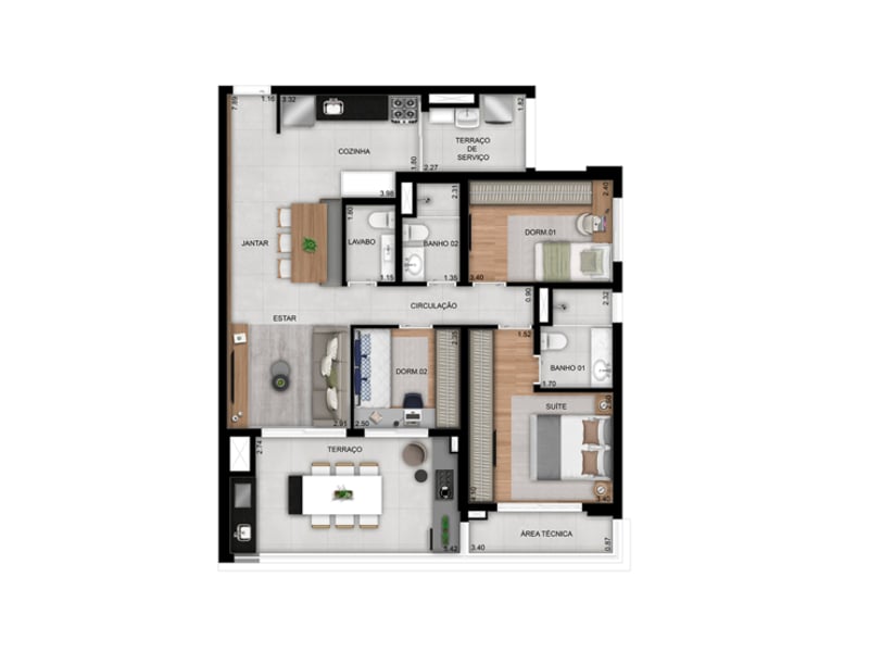 100m²
